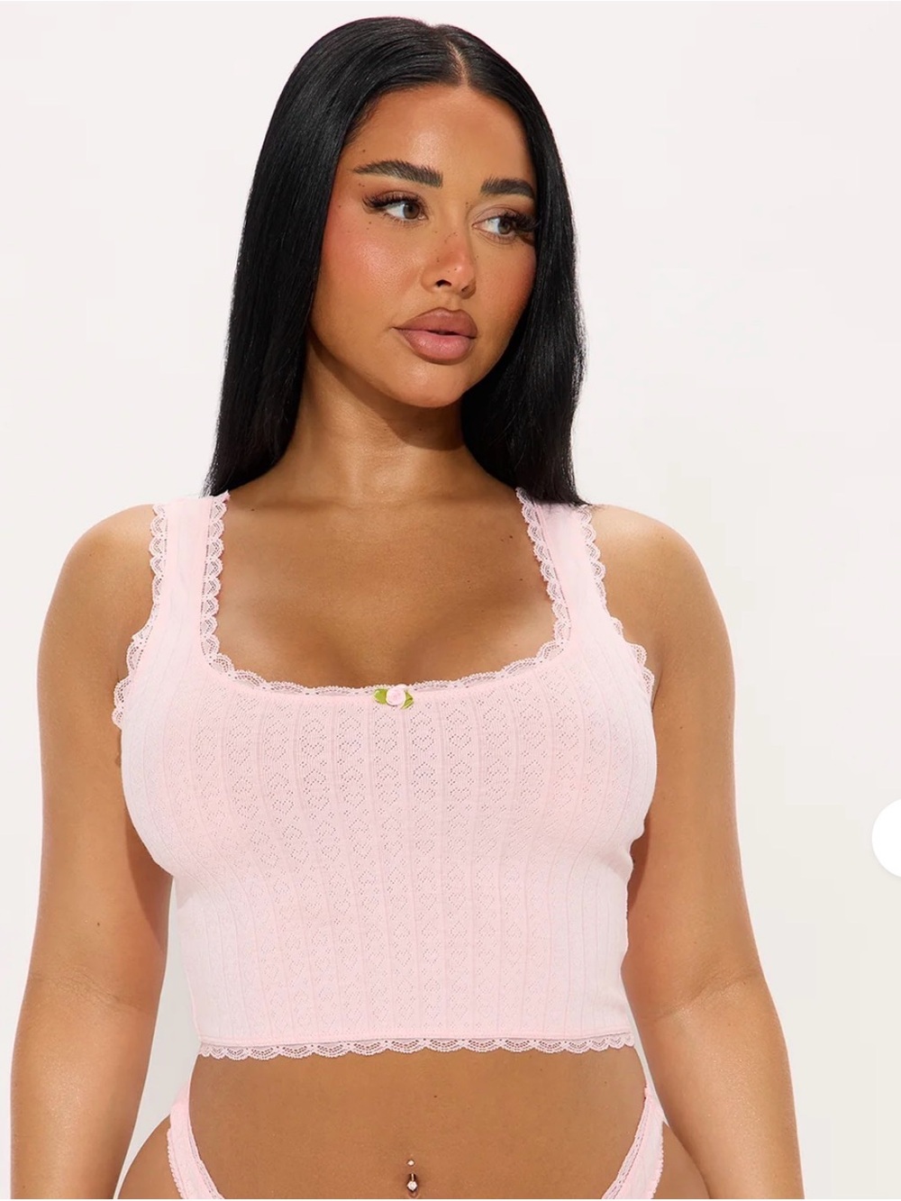 Fashion Nova Pink Ribbed Lace-Trim Crop Tank